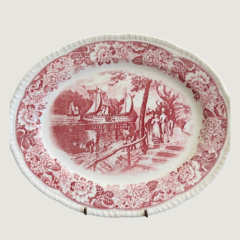 Homer Laughlin Historical America Red Transferware Platter The Clermont 1807